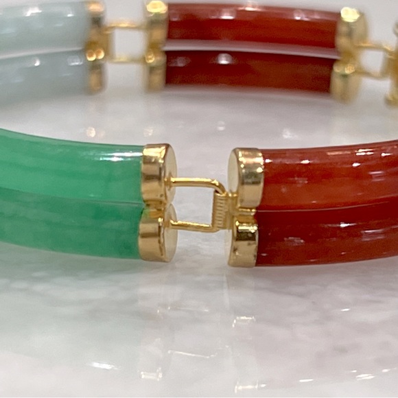 Multicolor Burmese Jade Sterling Silver Double Tube Bracelet - Picture 6 of 11